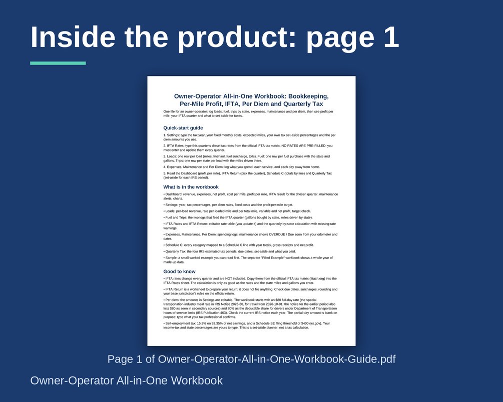 Owner Operator Bookkeeping Workbook with IFTA and Cost Per Mile: cover image 3